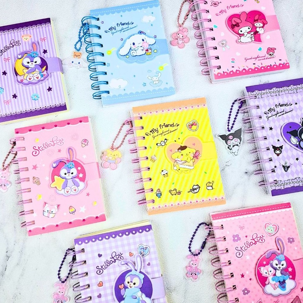 

GROSIR A7 SANRIO NOTEBOOK dengan Pengait Magnet dan Gantungan kunci