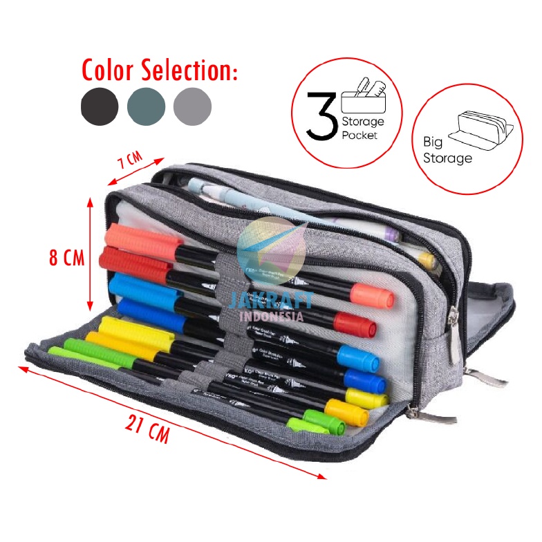 

PROMO MENARIK 1 Pcs Tempat Pensil Kain 3 in 1 Zipper JOYKO PC56 Pen Pencil Spidol Creative Soft Case