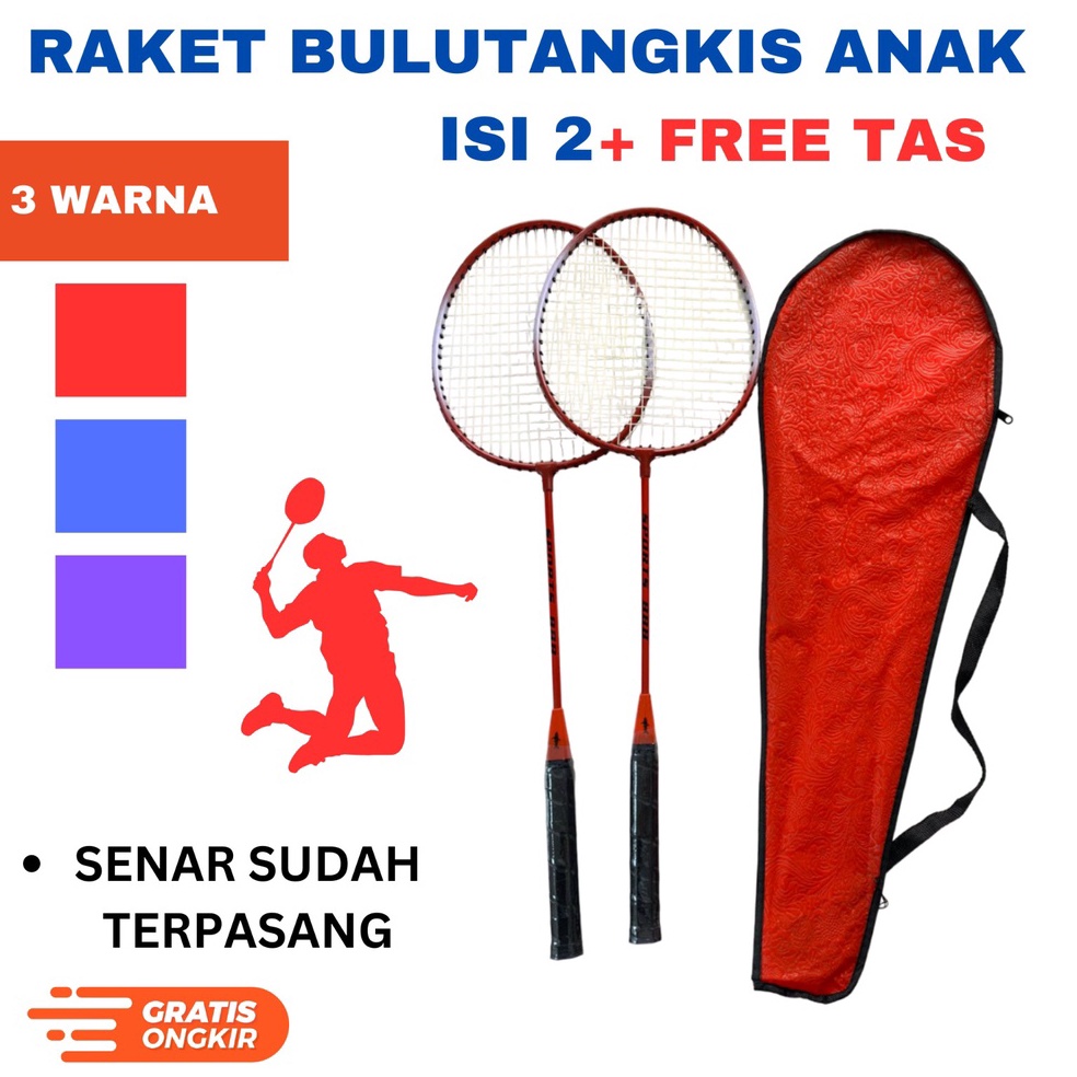Bagus Banget RAKET BULUTANGKIS  RAKET BADMINTON ANAK ISI 2 PCS FREE TAS
