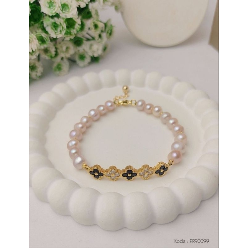 GELANG MUTIARA AIR TAWAR LOMBOK / TITANIUM / MUTIARA ASLI