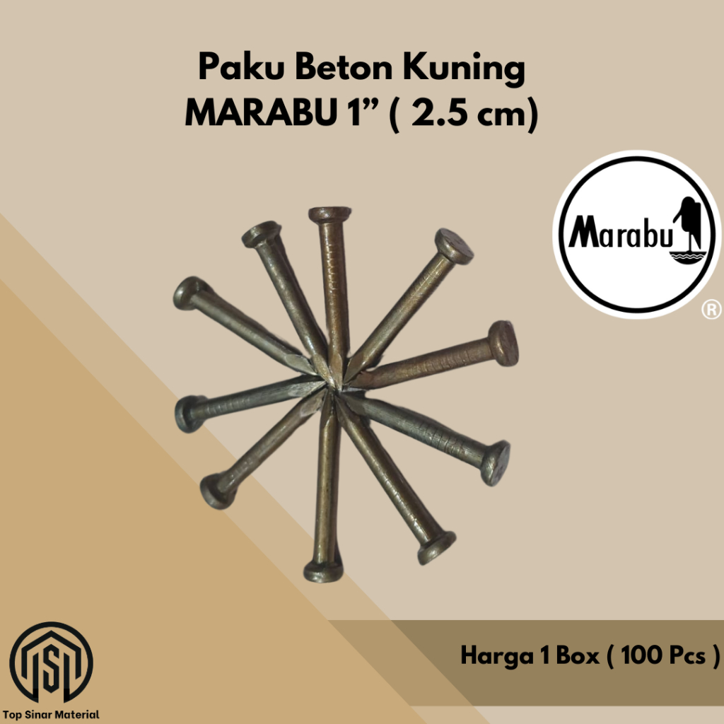 (100pcs) MARABU Paku Beton 2.5 cm - Paku Beton Kuning 1 inch