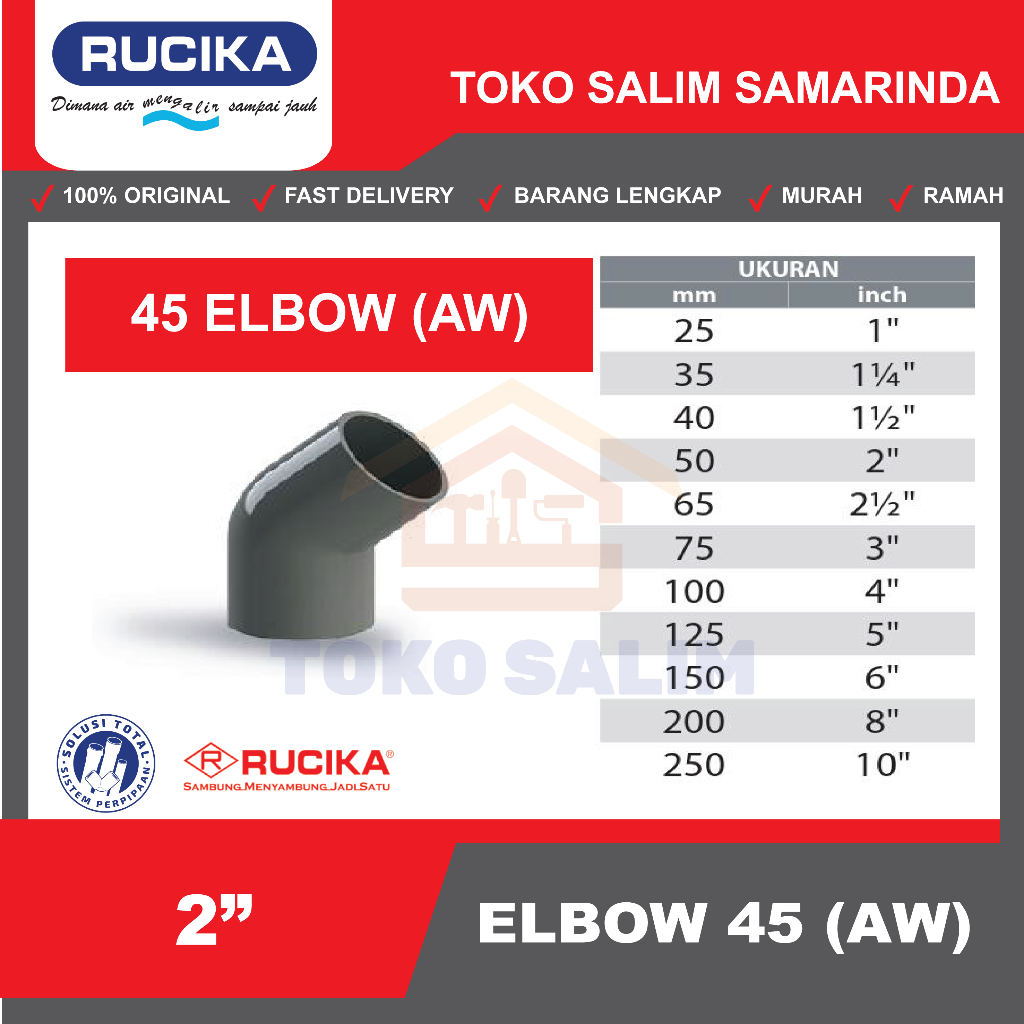 Elbow Knee L 45° 2" AW JIS Rucika 45 derajat 2" JIS RUCIKA