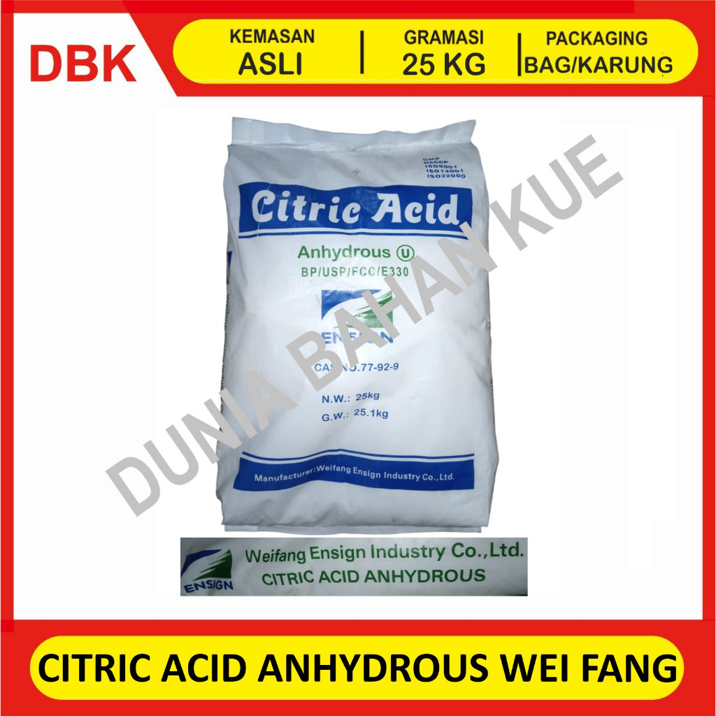 

(KHUSUS INSTANT/GOSEND) CITRIC ACID CITRUN ANHYDROUS WEI FANG - 1 BAG 25 KG / ASAM SITRAT ANHIDRAT