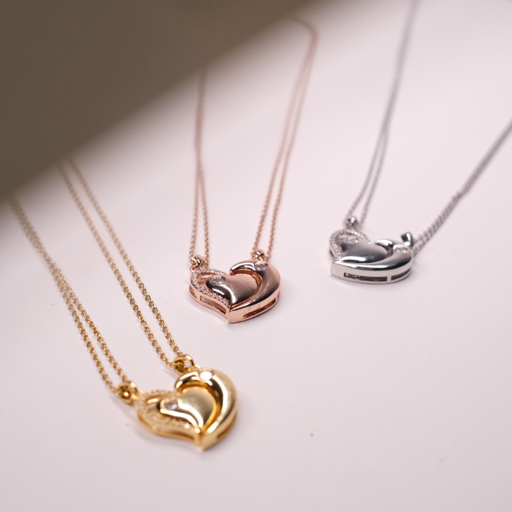 Poppypetals Heart Couple Necklace - Kalung Liontin Hati Couple Bestfriend Titanium Anti Karat