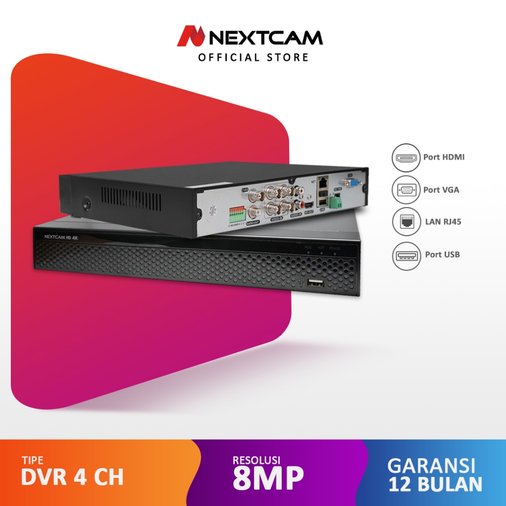 Nextcam DVR/XVR/NVR Hybrid CCTV 4Channel  AI FACE HD 4K Support 8MP Bisa online HP Support Analog da