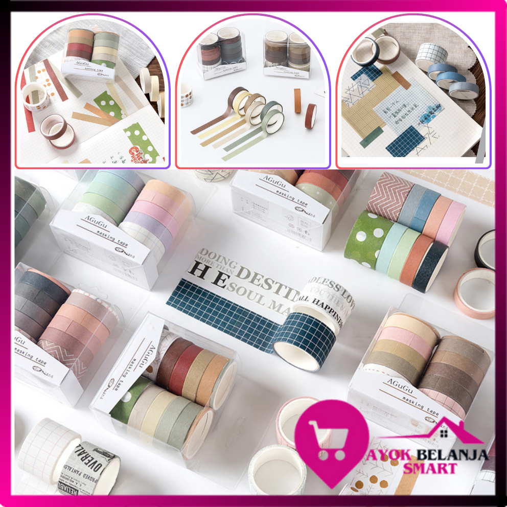 

ABS Masking Tape Set 10Pcs Essential Collection Basic Pattern Isi 10 Selotip Bahan Kertas Washi Tape Warna Warni DIY Scrapbook Journal Kotak Box Aeshtetic