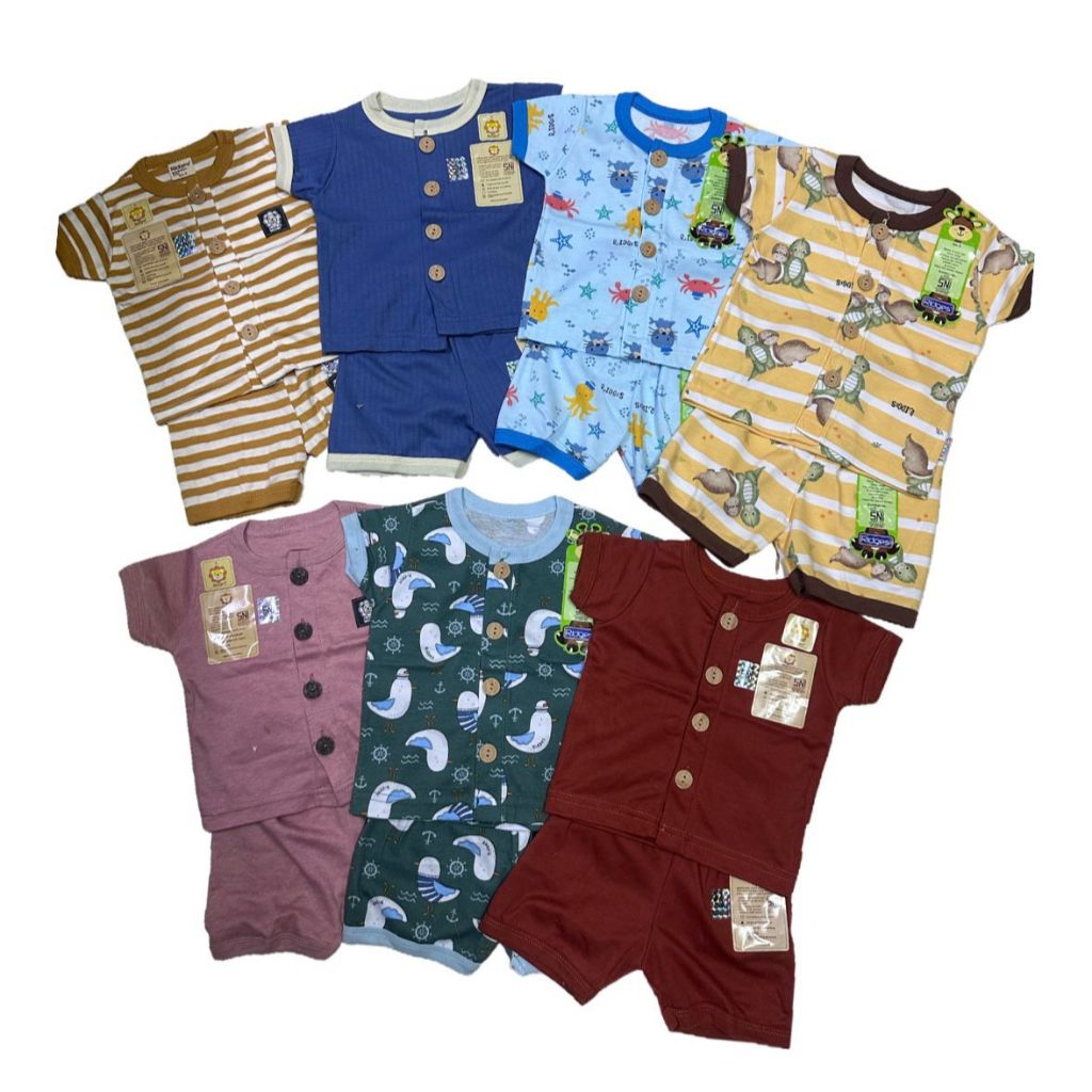 Setelan Baju Bayi Pendek Panjang Kancing Depan RIDGES SNI / Piyama Anak Adem / Baju Santai Anak / Ba
