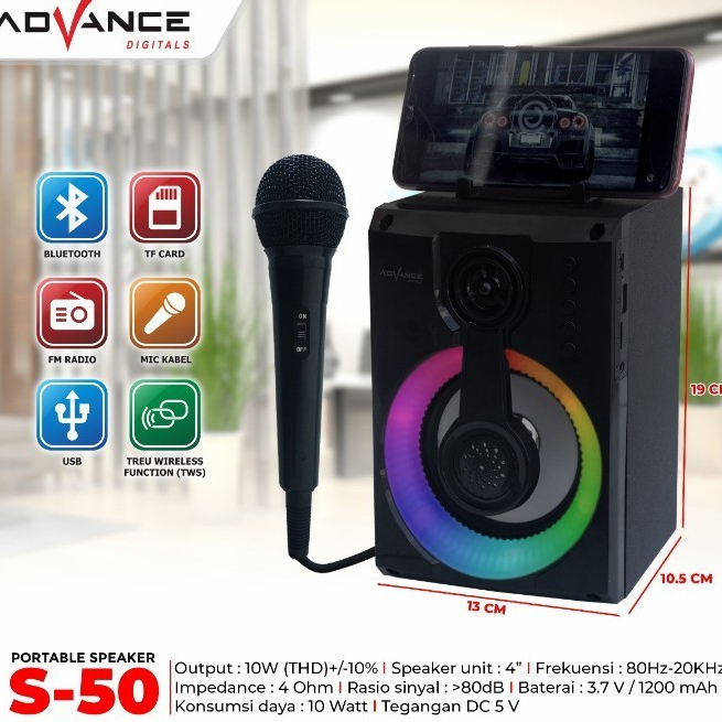 SPEAKER PORTABLE ADVANCE S50 KARAOKE MUSIC BOX