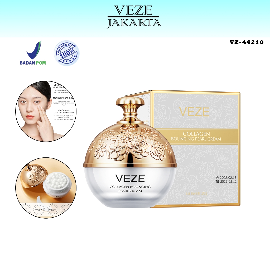 BPOM VEZE Krim Wajah Collagen Bouncy Pearl Cream Whitening Moisturizing Anti-Aging - FZ44210