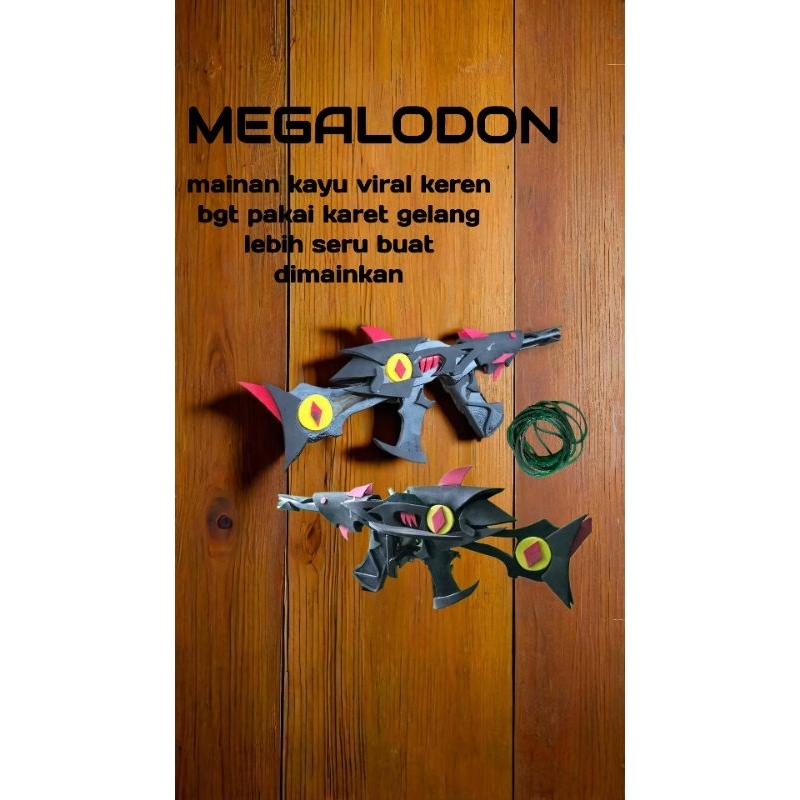 mainan kayu pakai karet skar megalodon