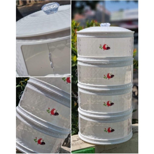 TUDUNG SAJI / tempat penyimpanan makanan serbaguna 4 susun anti lalat dan anti bau,,motif ayam jago