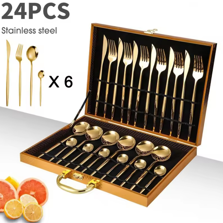 Sendok Cutlery Set Sendok Sultan Makan Set Isi 24 Set Gold Marble Sendok Makan Set Bahan Stainless T