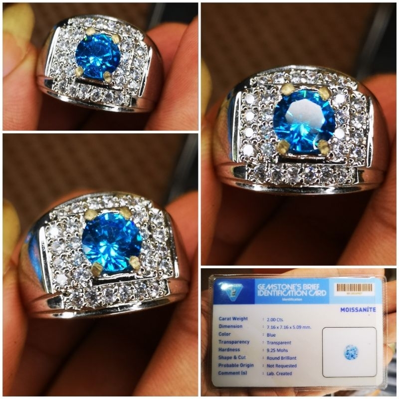 Cincin permata blue moissanite top quality