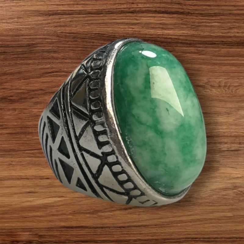 Cincin natural batu giok cina ring titanium jumbo - asli batu