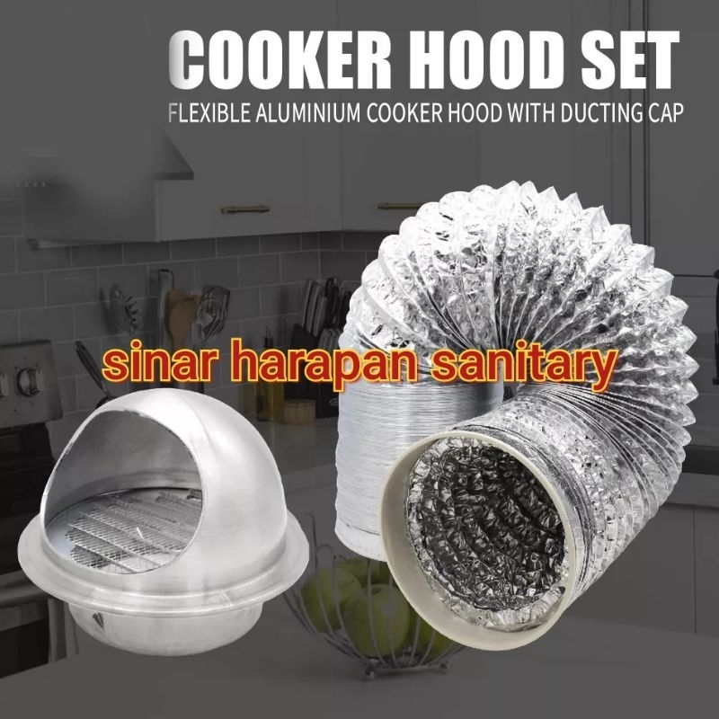 Gril bulat 5inch + Flexible cerobong alumunium 4meter / Gril bulat / Paket cerobong alumunium asap 5