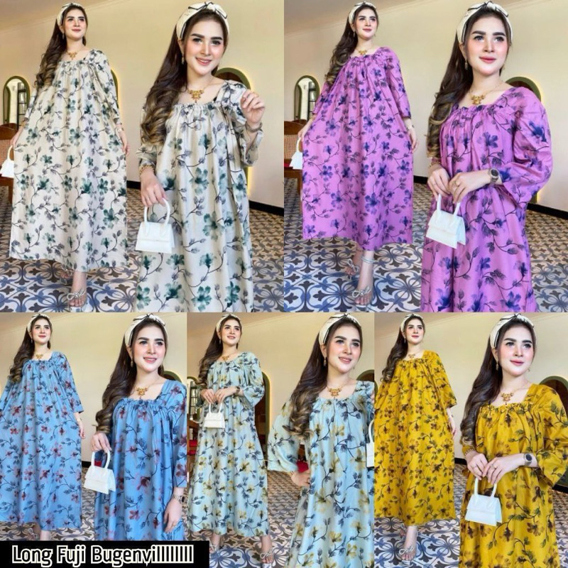 LONGDRES LENGAN PANJANG FUJI HOMEDRESS REMAJA KARET DADA VIRAL MOTIF POPULER PILIH WARNA DASTER VIRA