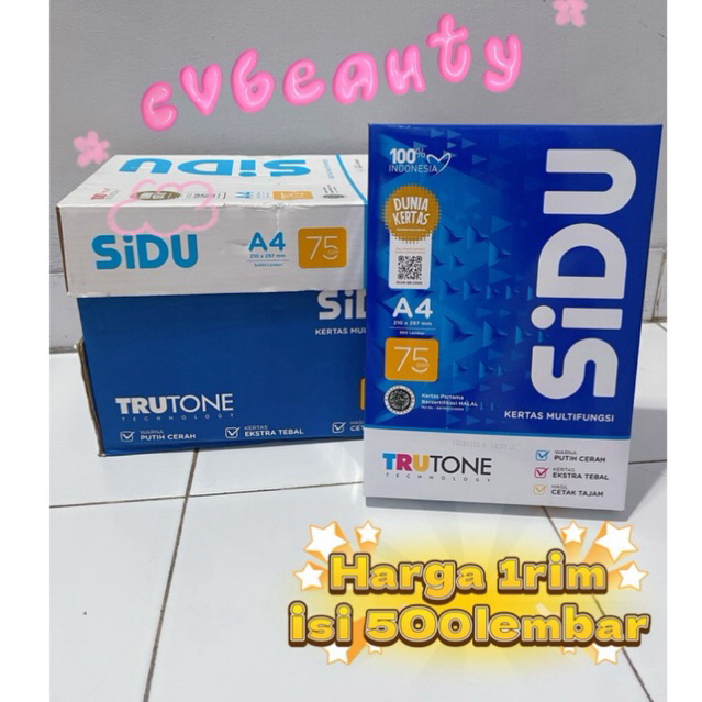 

READY ! Kertas HVS SIDU A4 75GSM (1 RIM isi 500lembar)