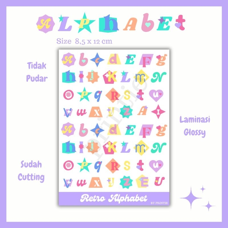 

[1 lbr] kisscut sticker sheet alphabet colorfull y2k, retro