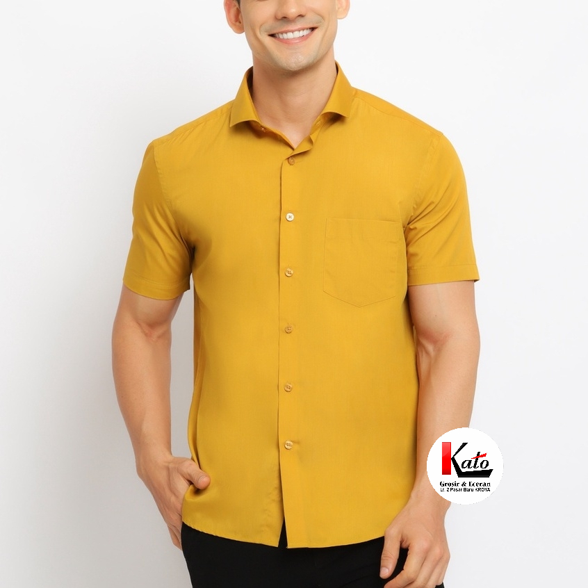 Carlos Moreno Kemeja Polos Pria SlimFit Lengan Pendek - Kuning
