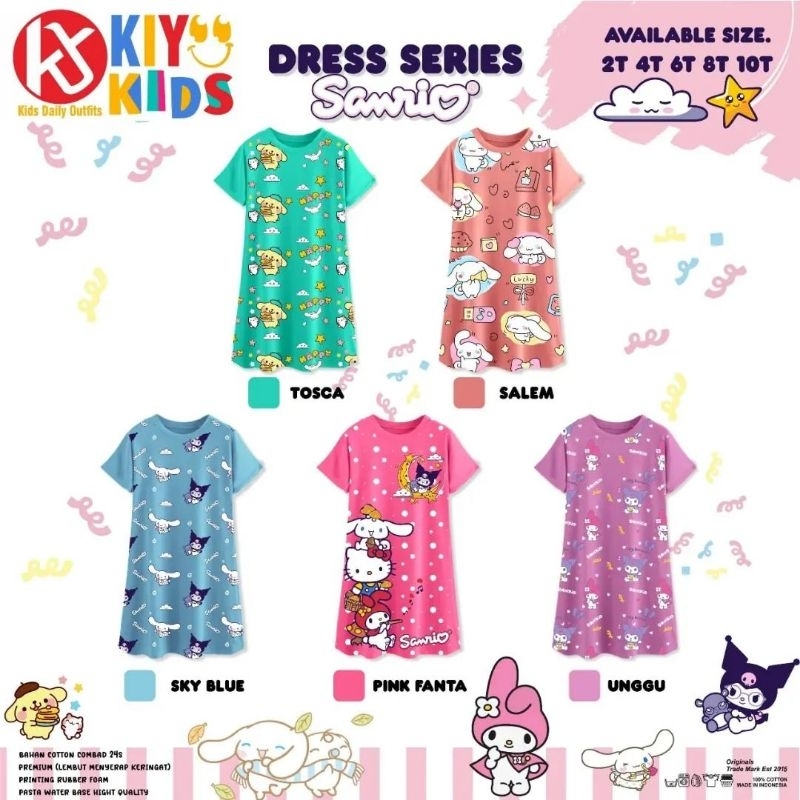 Dress Kaos Daster Anak perempuan Series Sanrio Kuromi 2-10 Tahun