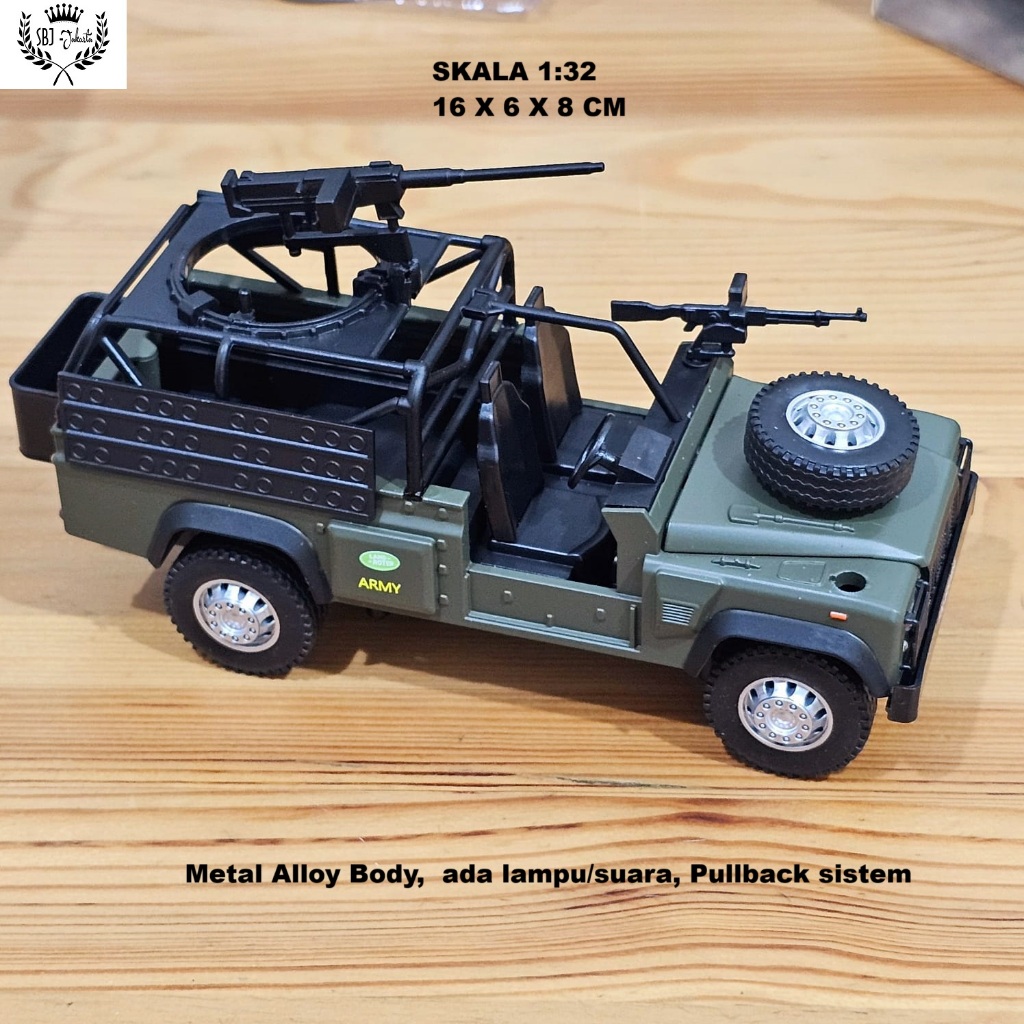 Diecast mobil militer Military Landrover defender army offroad vehicle Skala 1:32 land rover