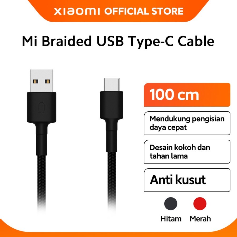 Xiaomi Braided USB Type C Cable 1m New Garansi Resmi Promo Bandung By The Sapujagat Store