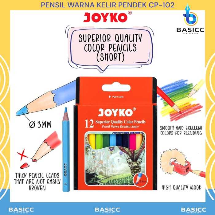 

Joyko Pensil 12 Warna Pendek CP-102 | @1set=12warna