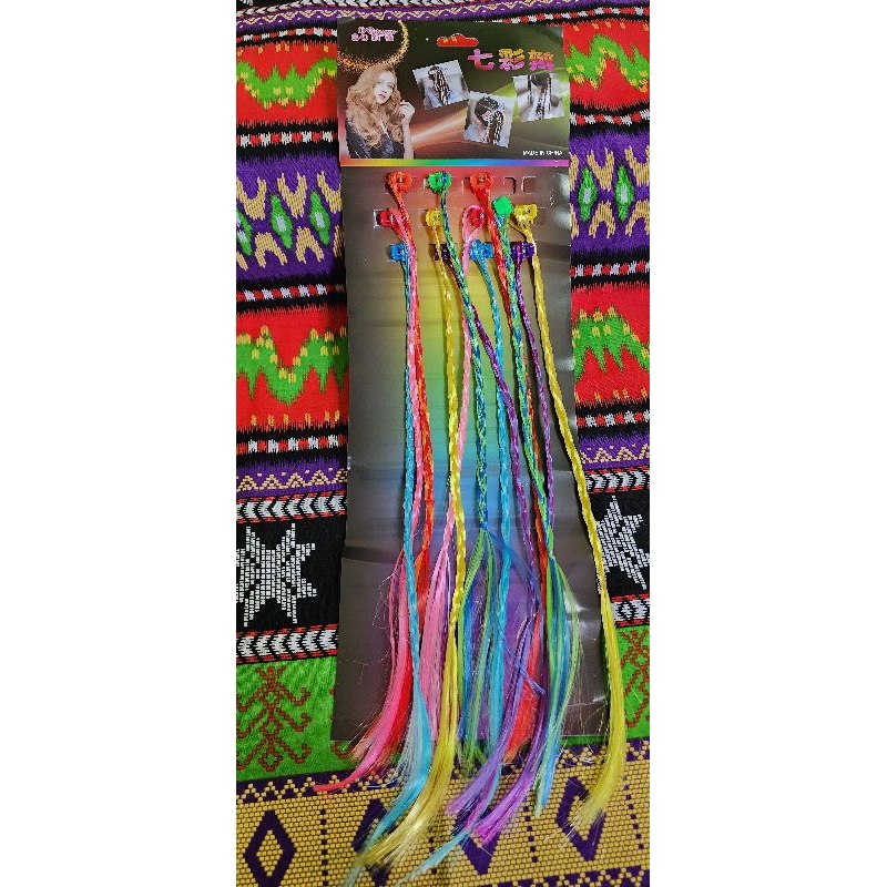 Rambut Kepang Palsu / Wig Panjang Warna-warni / Isi 12 Pcs