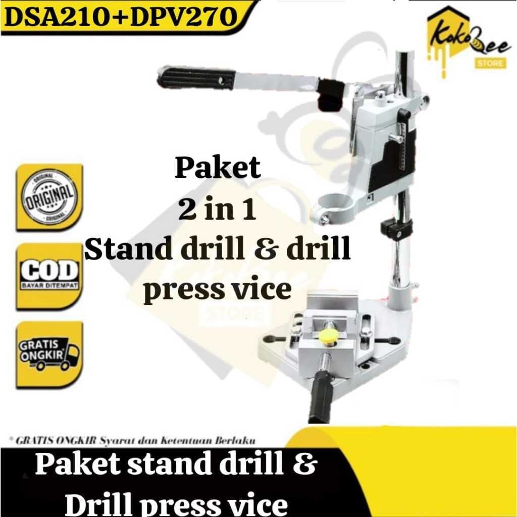 Dudukan Bor Tangan Stand Bor Duduk Set Paket Stand Drill Bor + Drill Press Vice Meja 70mm Paket Dudu