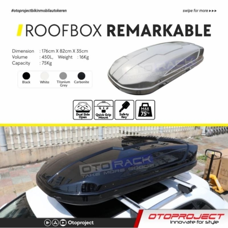 Roofbox otorack REMARKABLE 450 liter slim roof rack bagasi atas mobil