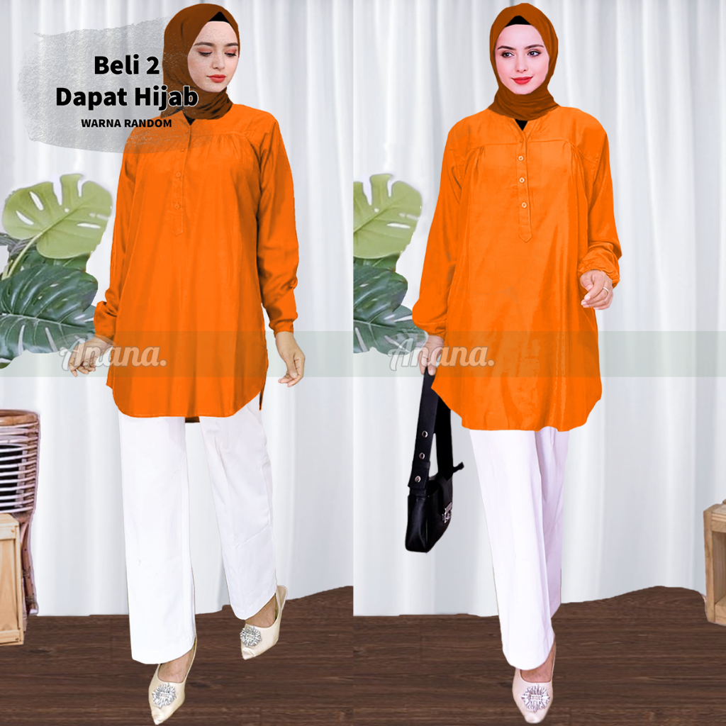 Baju Atasan Blouse Wanita Busana Muslim Lengan Panjang Orange