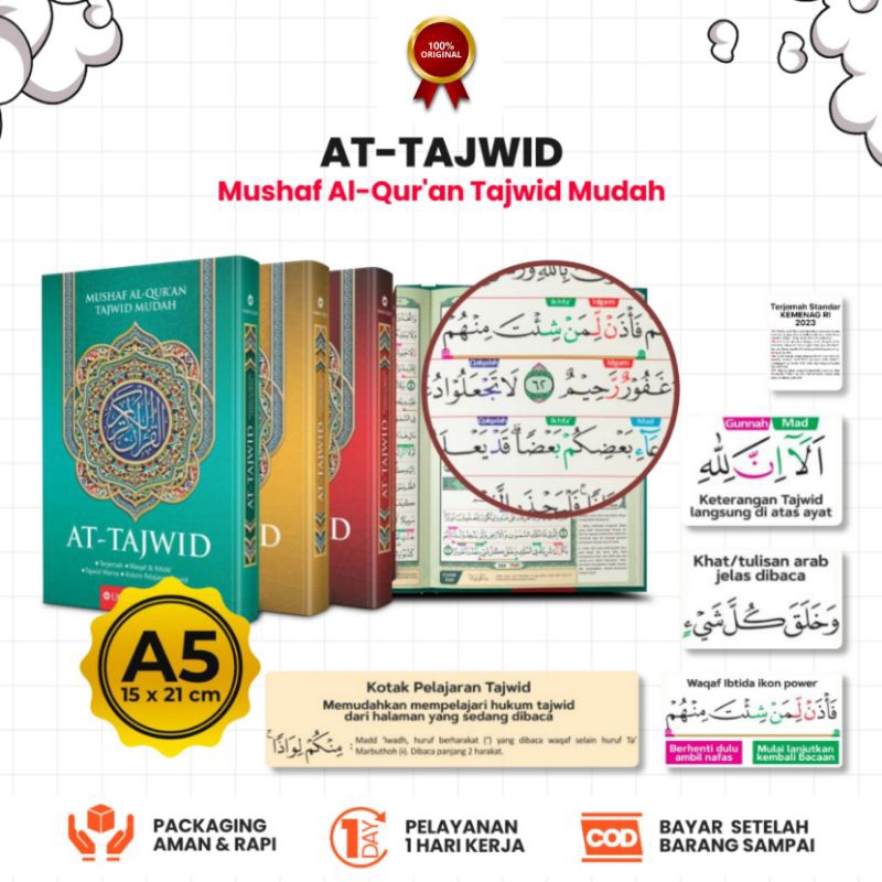 Mushaf AT-TAJWID Tajwid Warna Terjemah A5 (sedang)