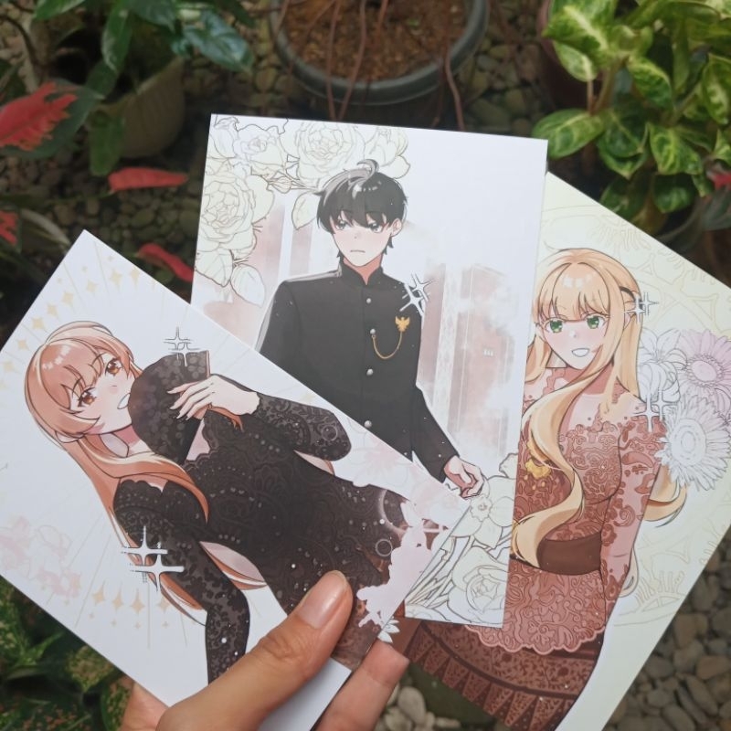 

artprint omniscient reader's viewpoint | kim dokja, uriel, sangah | fanart kebaya melokal | orv famerch | postcard a6 laminasi doff