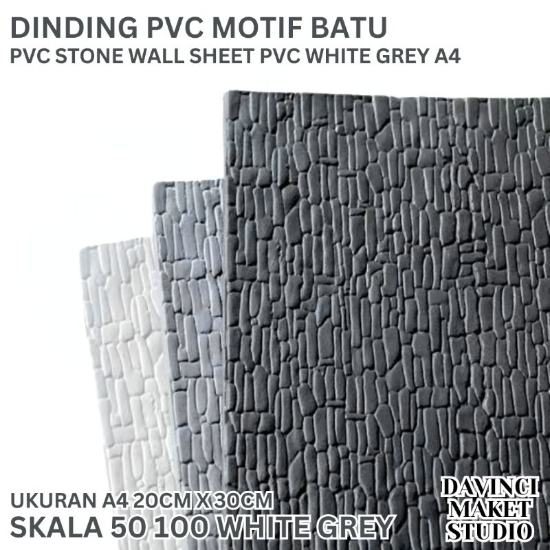 (GREY) Miniatur Motif Dinding Batu 1:50 1:100 Lembar PVC Plastik Tekstur Tembok Bahan Maket Diorama 