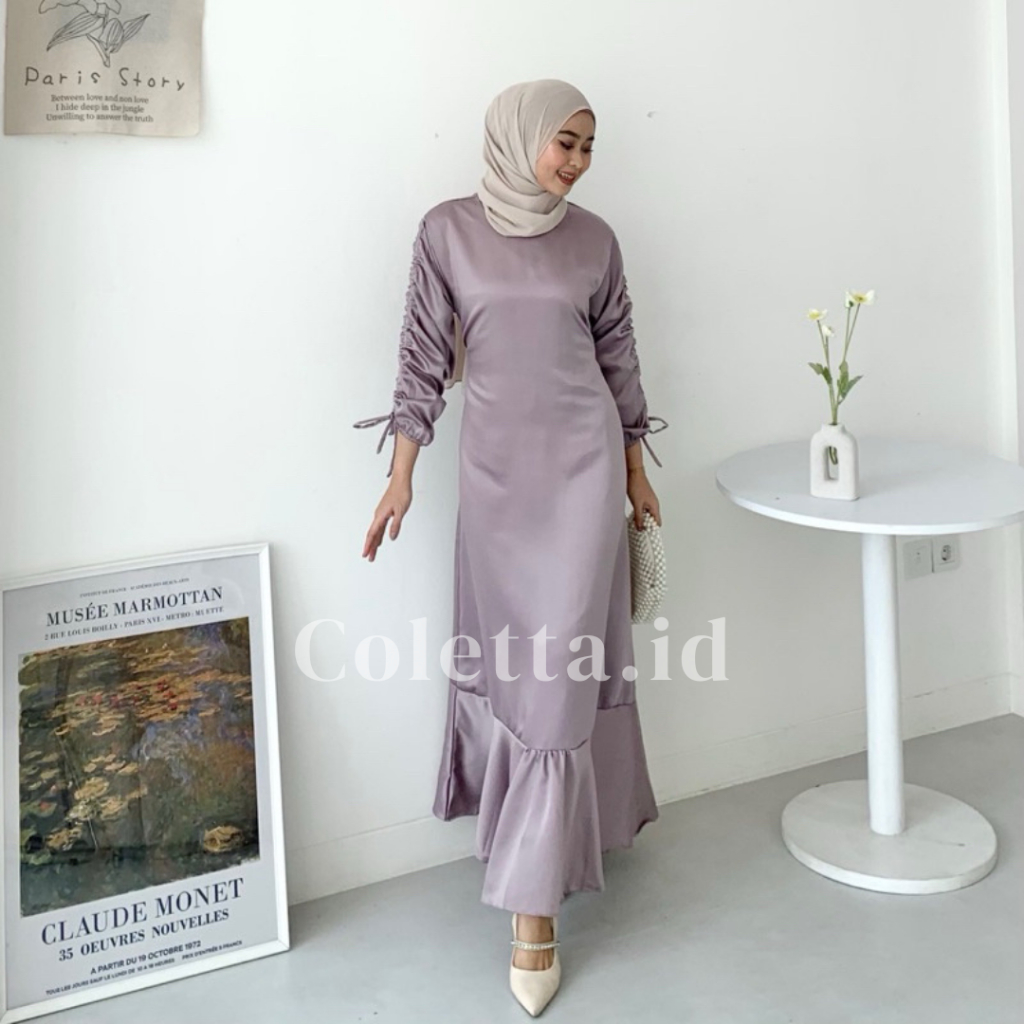 Gamis AMERA Gaun Muslim Gaun Baju Wanita A Line Bodycon Maxi Casual Style Dres Gamis Tangan Balon Ke
