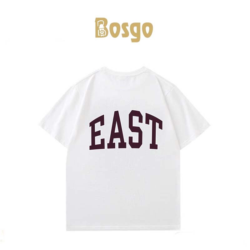 Bosgo Korean Style Baju Kaos Oversize Corak Huruf Printing Baju Atasan Wanita Pria Hitam