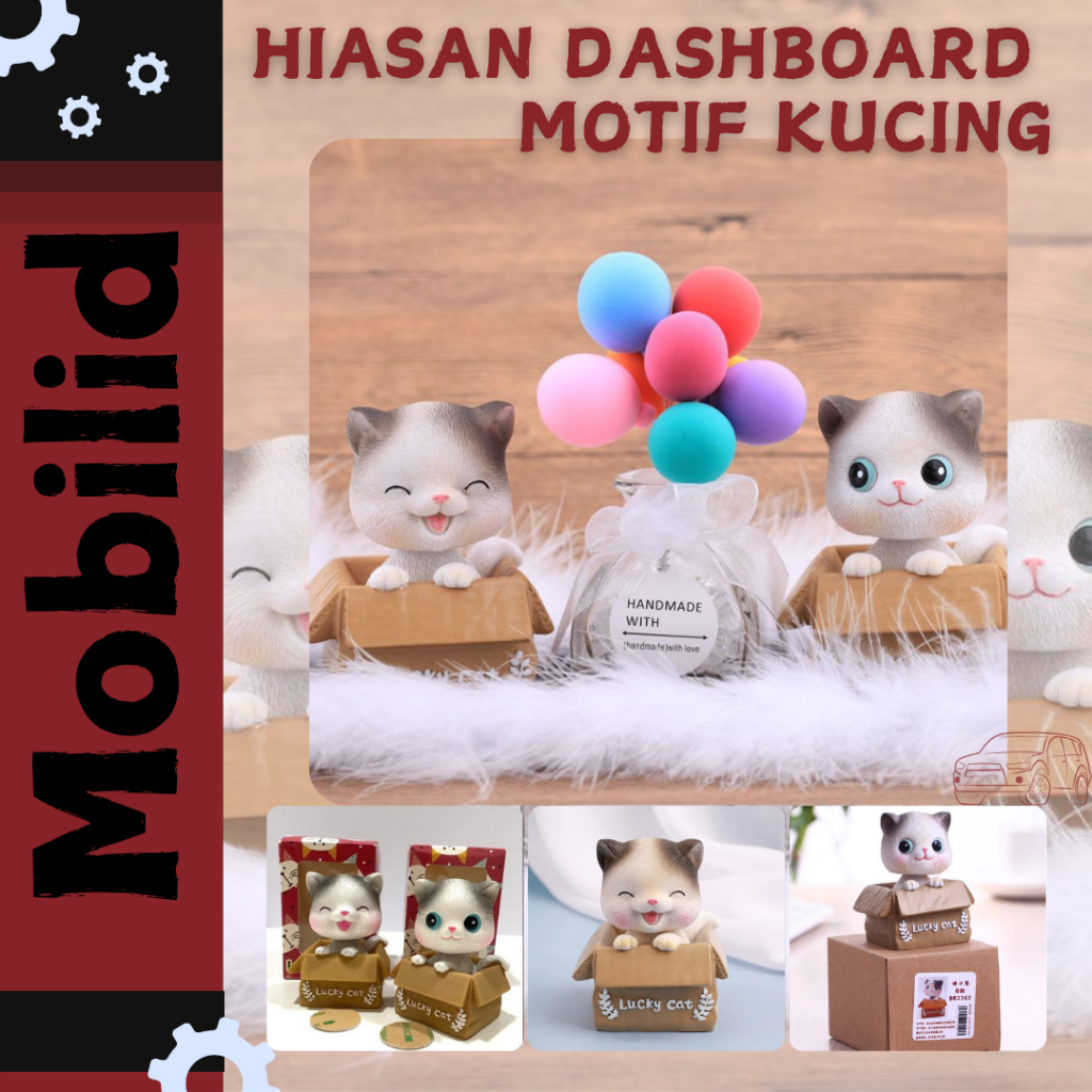 Hiasan dashboard motif kucing Pajangan Kucing Imut Mata Terbuka Mata Tertutup Mobil