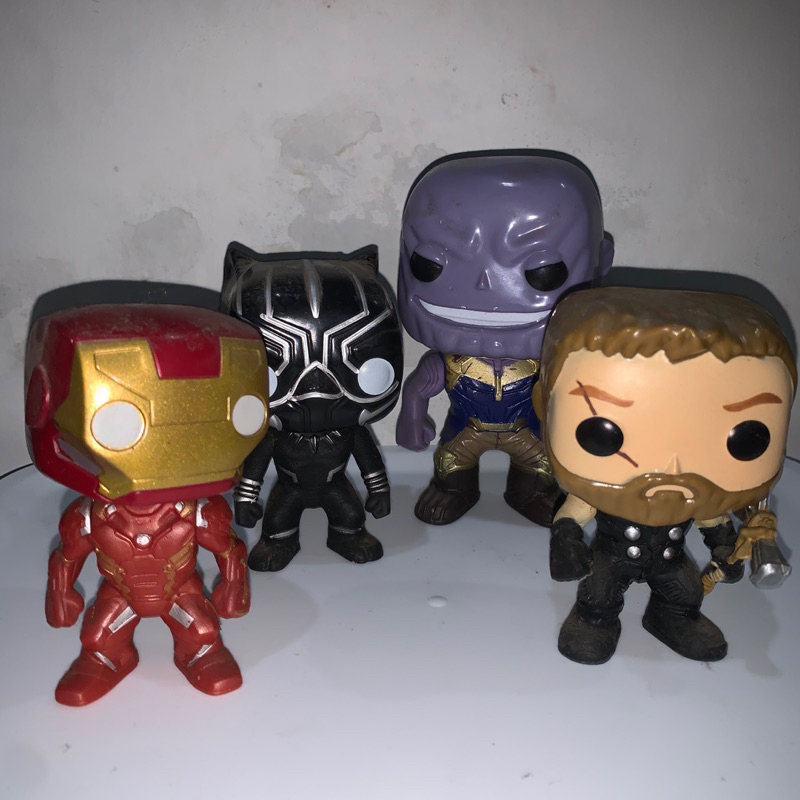FIGURE PAKET MARVEL IRON MAN+BLACK PANTHER+THOR+THANOS AVENGER FUNKO POP KW MURAH
