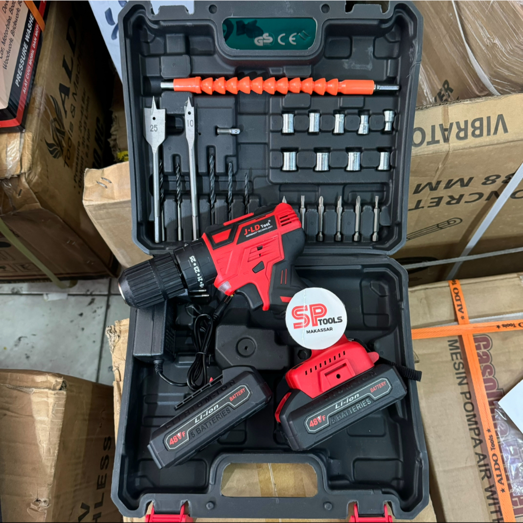 MESIN BOR 13MM CORDLESS CAS BATERAI IMPACT BETON SET 48VF JLD 48V10PS