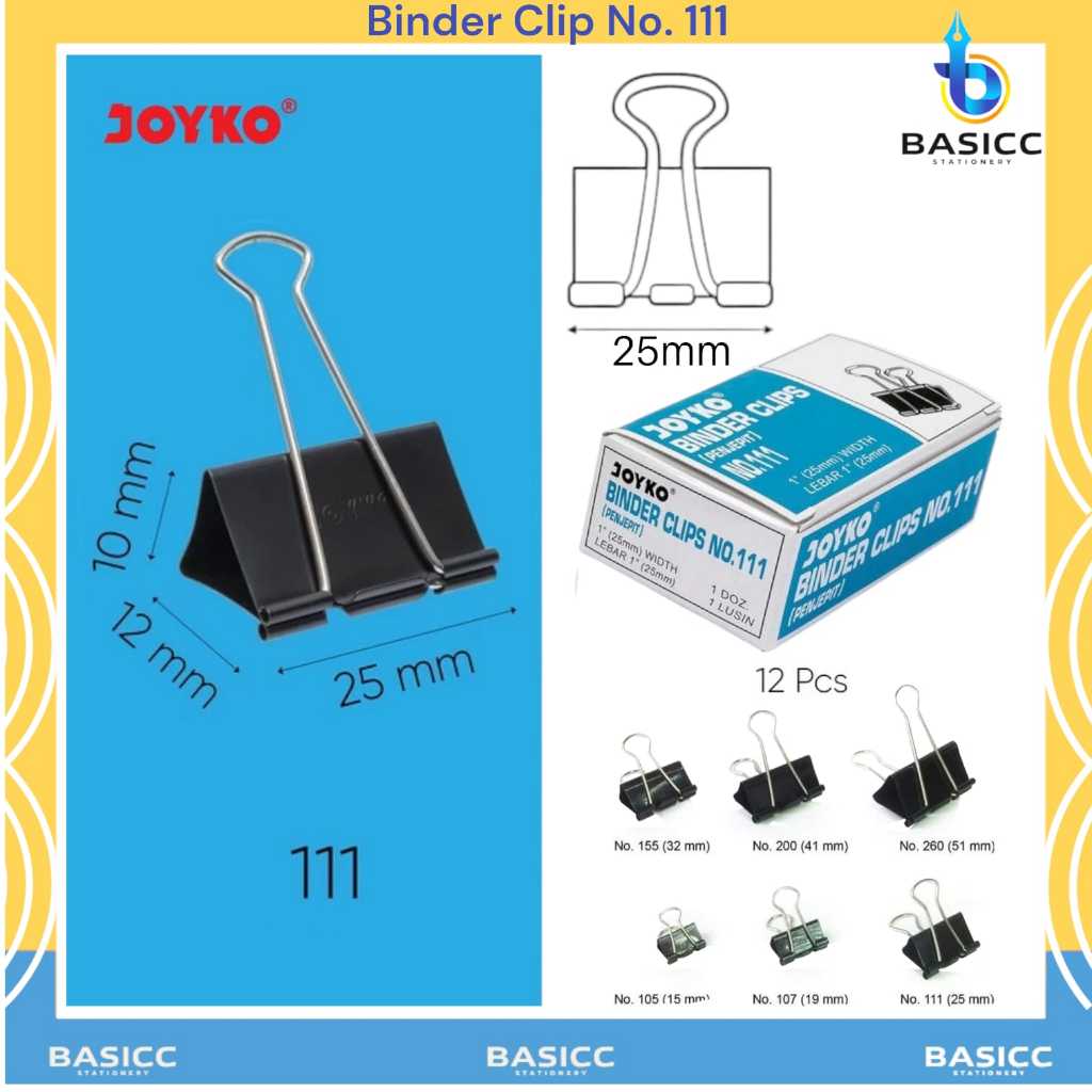 

Joyko Binder Clip Black Penjepit Kertas 111 | @1Box=12 Klip