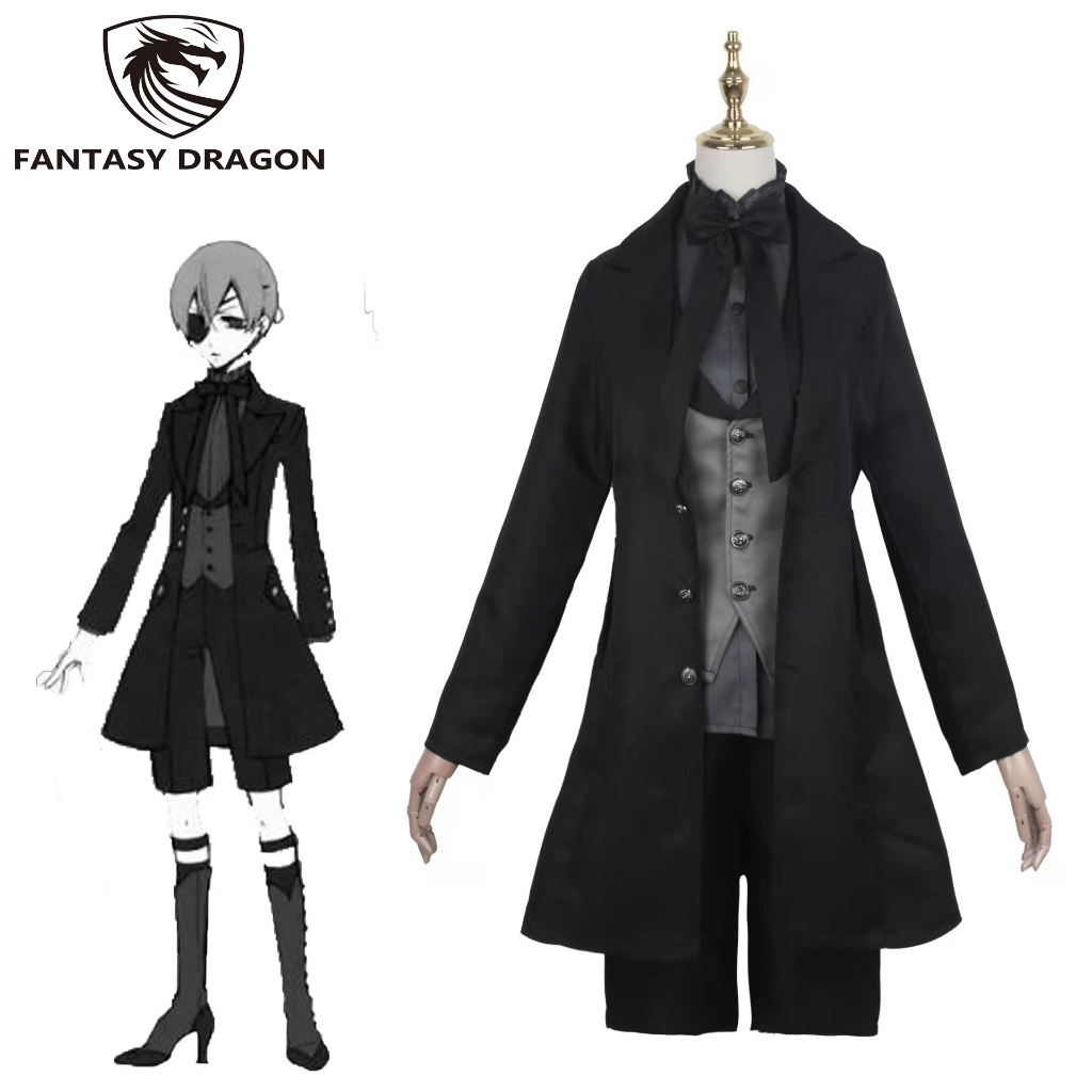 Black Butler cosplay Ciel Phantomhive cosplay costume and Ciel Phantomhive wig，Ciel Phantomhive shoe