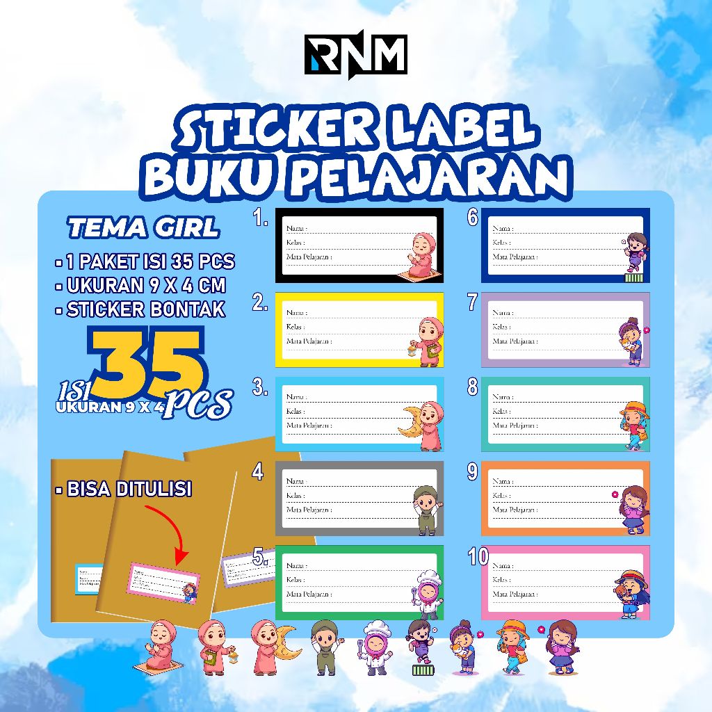 

[TEMA GIRL] STICKER LABEL BUKU PELAJARAN ISI 35 PCS