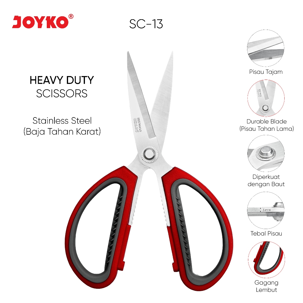

JOYKO SCISSOR HEAVY DUTY SOFT GRIP SC-13 / GUNTING SERBA GUNA SC-13