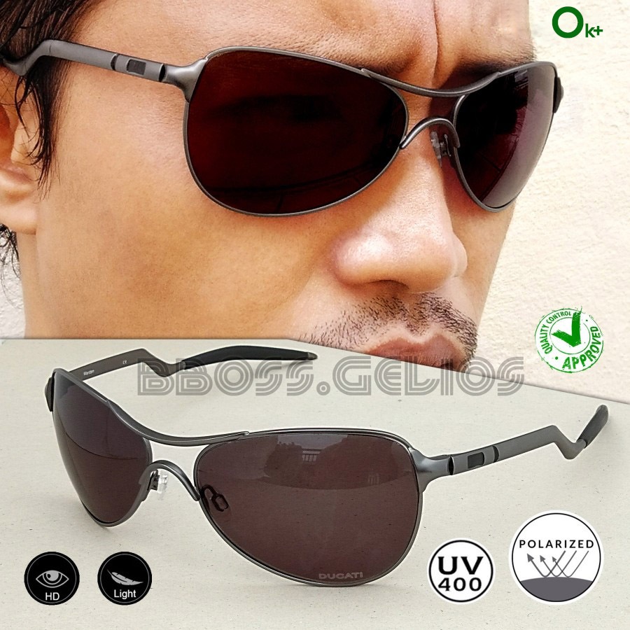 KACAMATA HITAM PRIA DUCATI WARDEN PILOT AVIATOR POLARIZED SUNGLASSES BLACK SMOKEY TITANIUM SILVER-GR