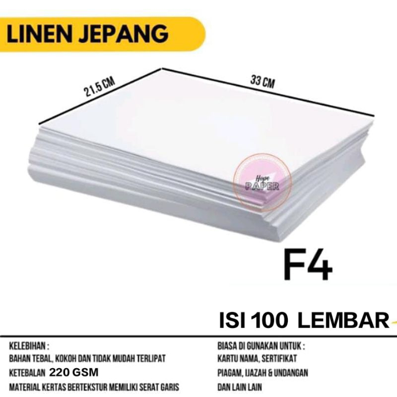 

Kertas Linen F4 220 Gsm 100 Lembar