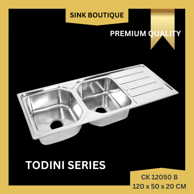 Premium Todini CK 12050 B Kitchen Sink Stainless Bak Cuci Piring 2 Lubang 1 Sayap Meja
