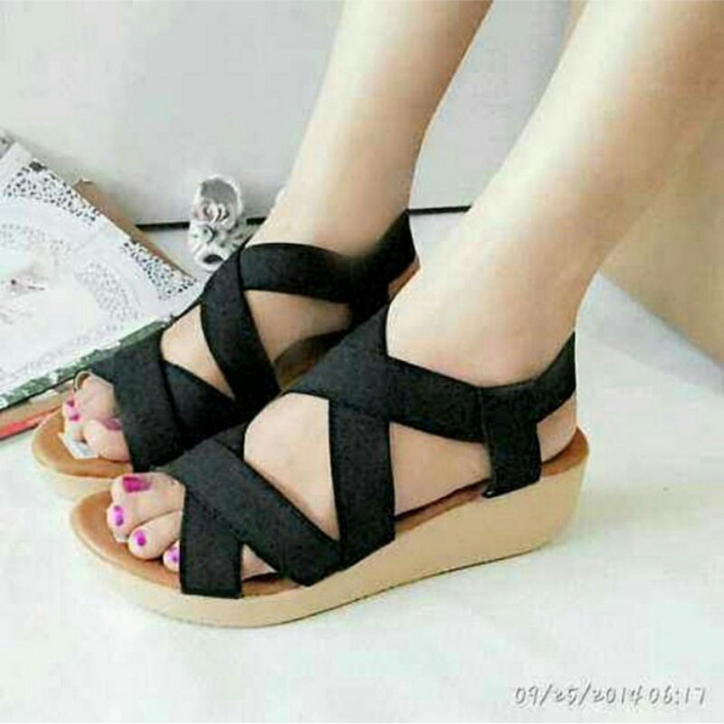 Wedges wanita tali lilit style silang 3 cm