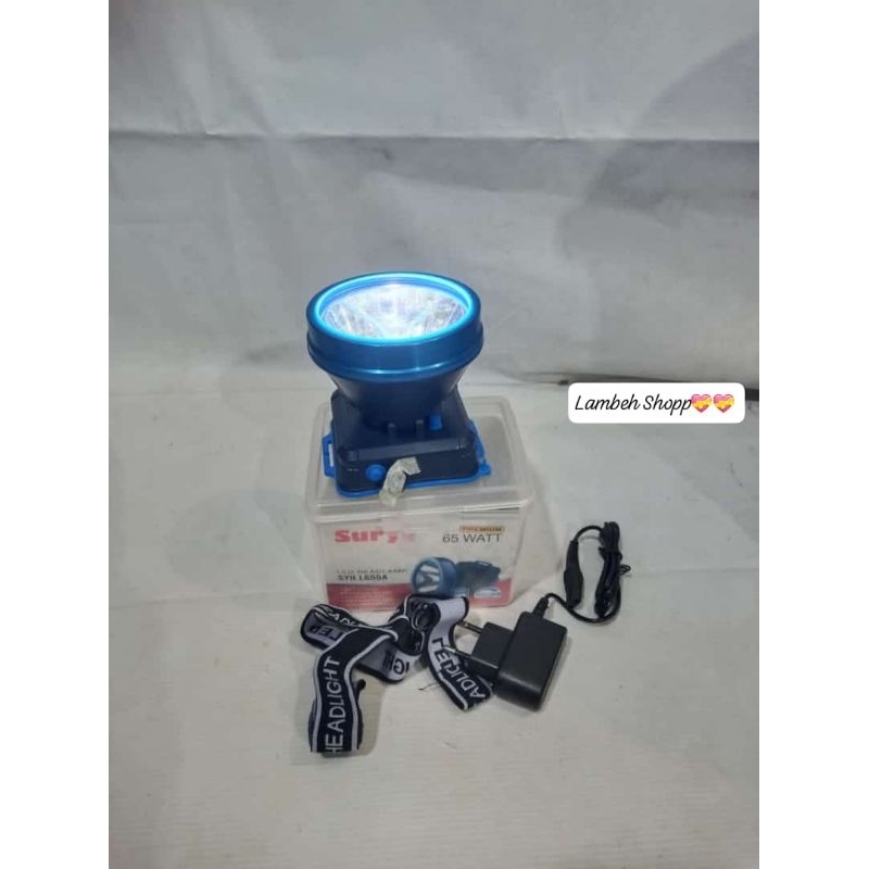 senter kepala syhl655a premium 65 watt 
Premium 
merk surya 
cahaya putih

