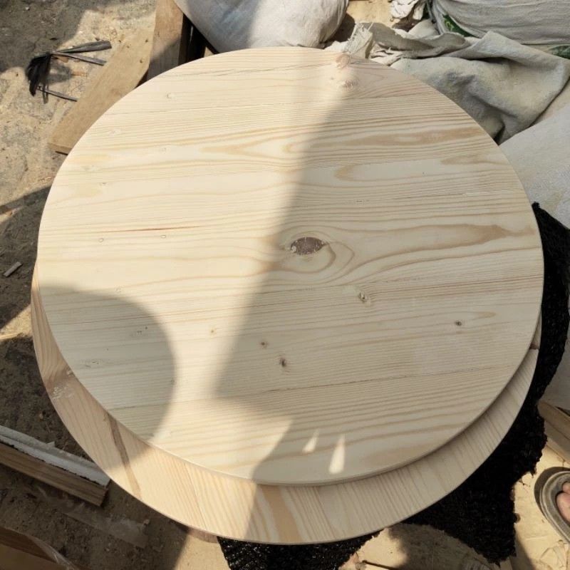 Papan bulat kayu jati belanda diameter 60 cm sudah vernis