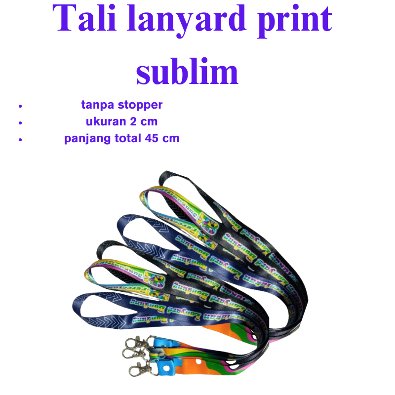 

tali lanyard print sublim tanpa stopper 2cm cetak 2 muka / tali id card printing dua cm/nametage